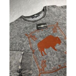 Rowdy Crowd Mens Gray Acid Wash Buffalo Graphic Crewneck Sweatshirt Size 2X
